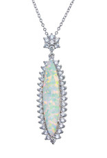 Sterling Silver Marquise Synthetic Opal and CZ Necklace
