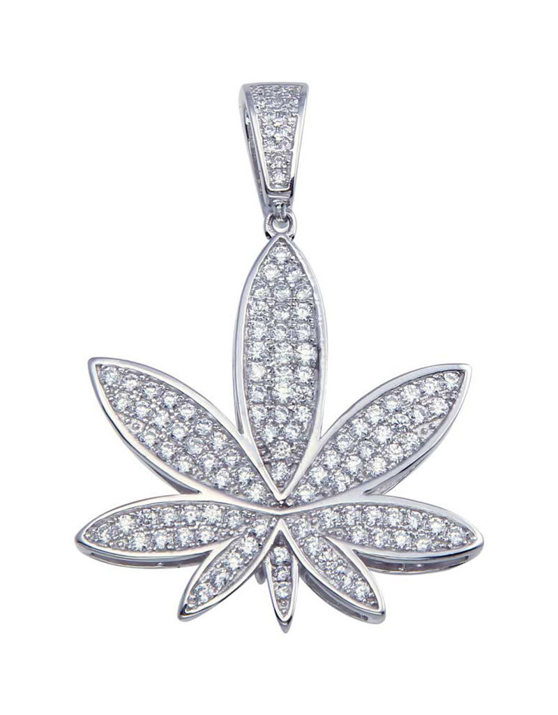 Men's Sterling Silver CZ Marijuanas Leaf Pendant