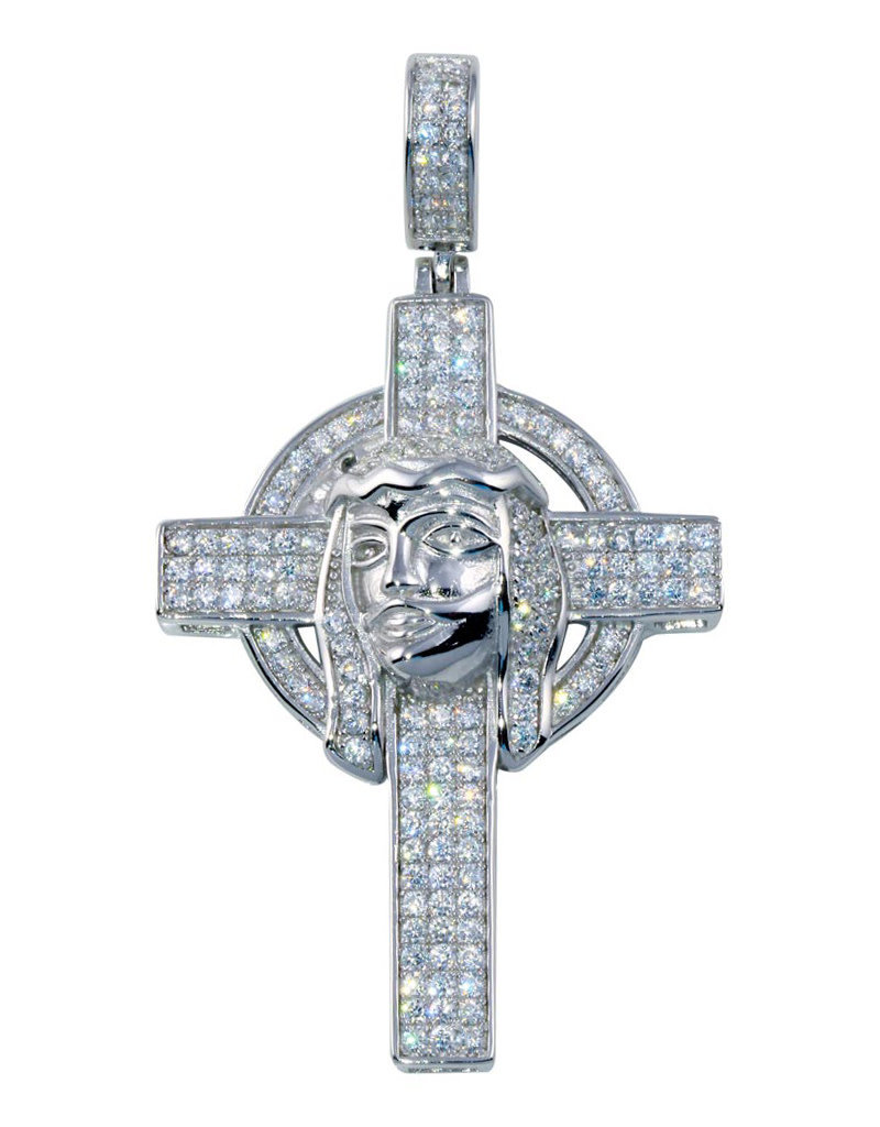 Men's Sterling Silver Pave CZ Crucifix Pendant