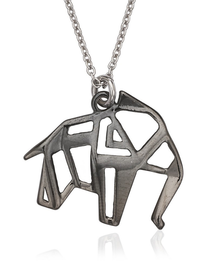 Sterling Silver Origami Elephant Necklace with Black Ruthenium Finish 16"+2" Extender