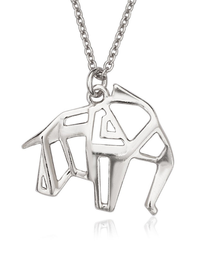 Sterling Silver Origami Elephant Necklace 16"+2" Extender