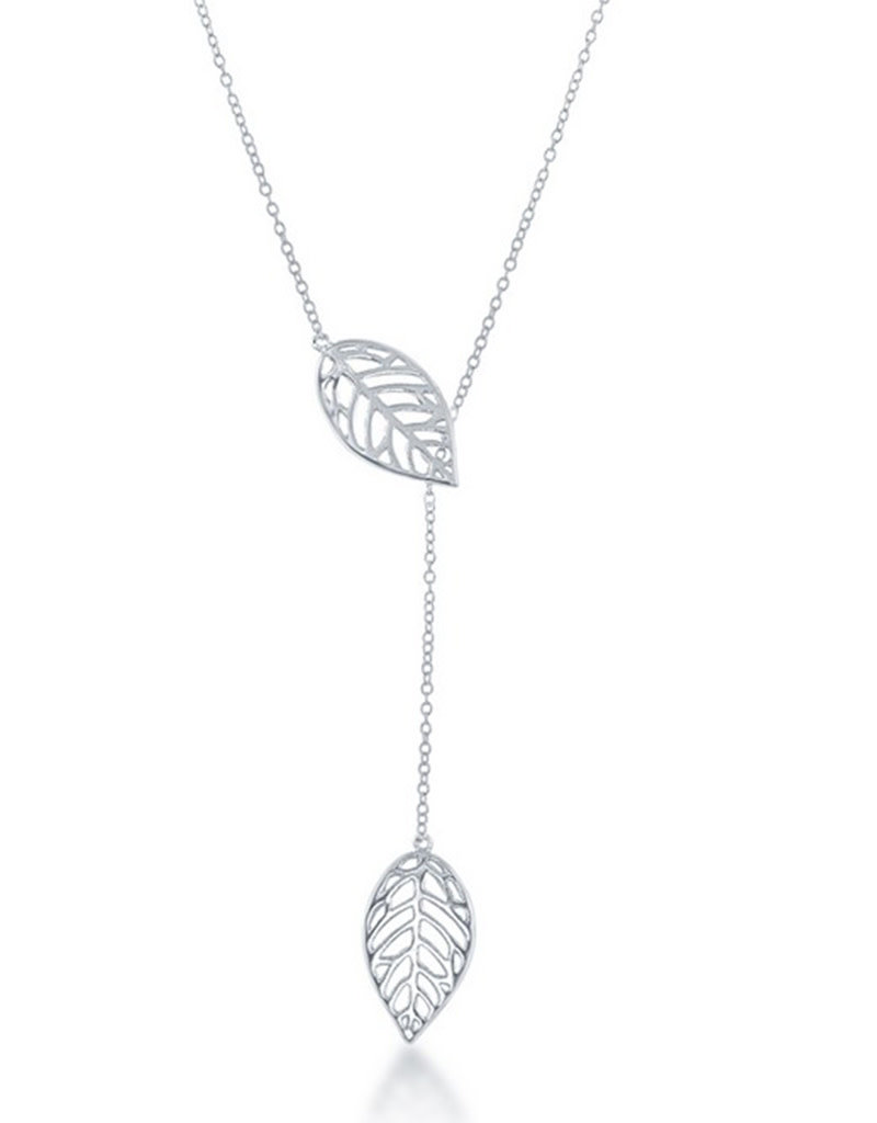 Sterling Silver Open Leaf Dangle Necklace 16"+2" Extender