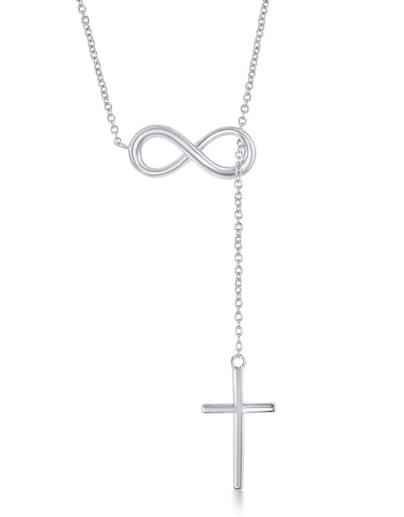 Sterling Silver Infinity Hanging Cross Necklace 16"+2" Extender