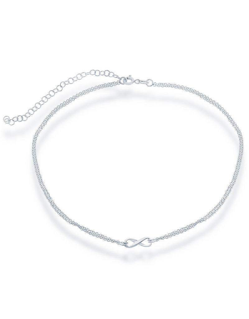 Sterling Silver Double Strand Infinity Choker Necklace 12"+3"