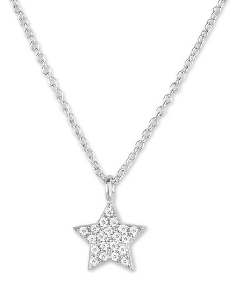 Sterling Silver Star CZ Necklace 14"+2" Extender