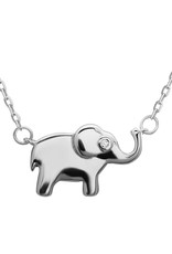 Sterling Silver Elephant CZ Necklace 16"+2"