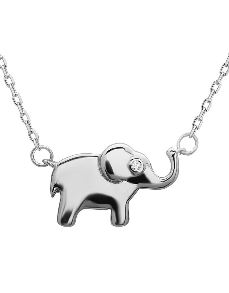 Sterling Silver Elephant CZ Necklace 16"+2"
