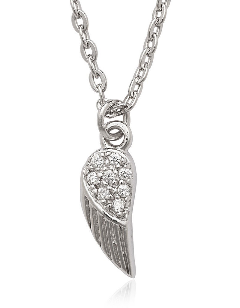 Sterling Silver Tiny Wing Cubic Zirconia Necklace 16"+2" Extender