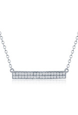 Sterling Silver Double Row Cubic Zirconia Bar Necklace 16"+2" Extender