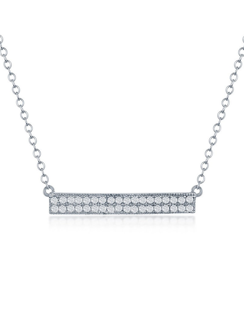 Sterling Silver Double Row Cubic Zirconia Bar Necklace 16"+2" Extender