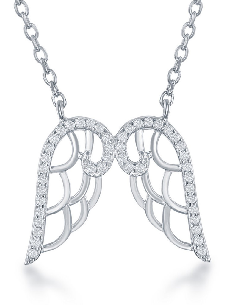 Angel Wings CZ Necklace 16"+1"