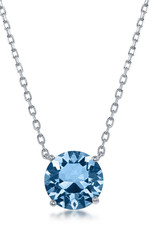 Sterling Silver Round Swarovski Crystal "March" Necklace 16"+2" Extender