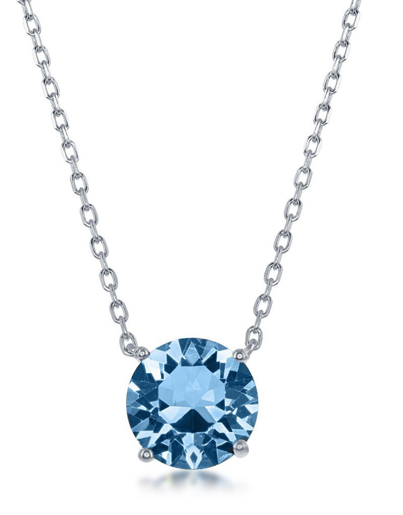 Sterling Silver Round Swarovski Crystal "March" Necklace 16"+2" Extender