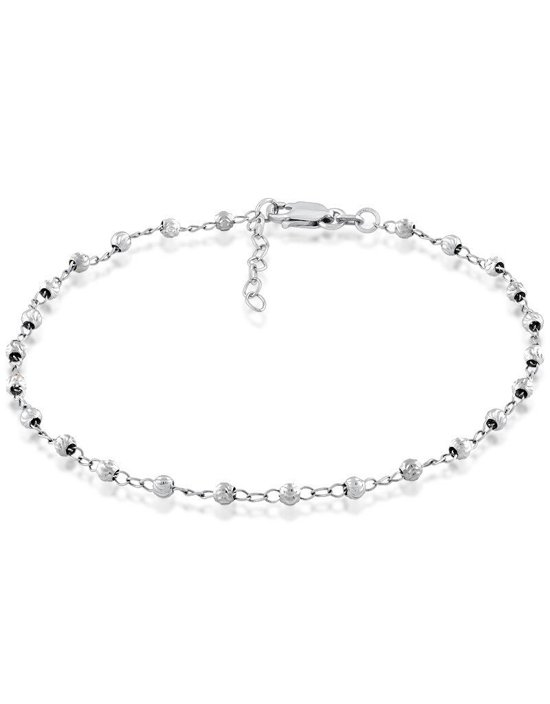 Sterling Silver 3mm Diamond Cut Bead Anklet 9"+1" Extender