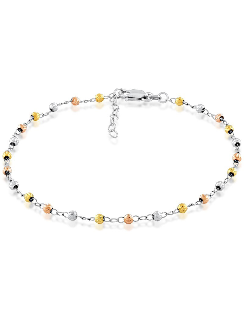 3mm Tri-Color D/C Bead Anklet 9"+1"