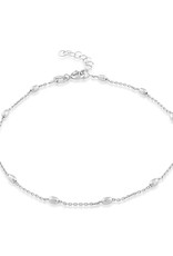 Sterling Silver Oval Diamond Cut Bead Anklet 9"+1" Extender