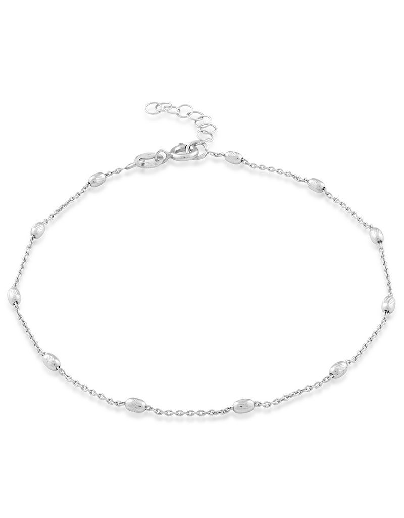 Sterling Silver Oval Diamond Cut Bead Anklet 9"+1" Extender