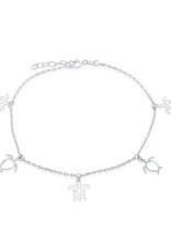 Sterling Silver Turtle Charm Anklet 9"+1"