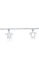 Sterling Silver Turtle Charm Anklet 9"+1"