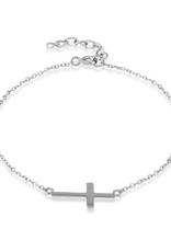 Sterling Silver Sideways Cross Bracelet 7"+1" Extender