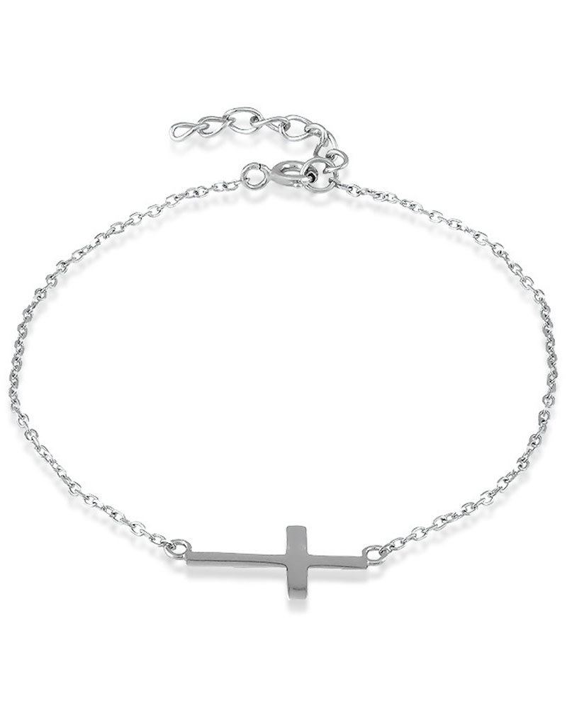 Sterling Silver Sideways Cross Bracelet 7"+1" Extender