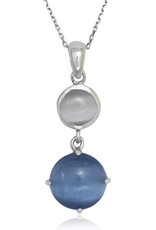 Sterling Silver Round Blue Cat's Eye Necklace 17"+3" Extender