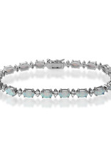 Sterling Silver Oval Synthetic White Opal and CZ Bracelet 7"