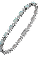 Sterling Silver Oval Synthetic White Opal and CZ Bracelet 7"