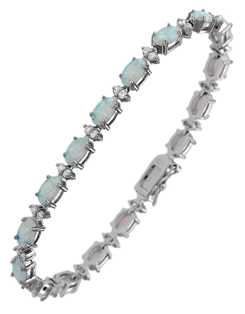 Oval Opal and CZ Bracelet 7"