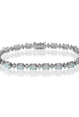 Sterling Silver Oval Synthetic White Opal and CZ Bracelet 7"