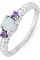 Sterling Silver Oval Synthetic Opal & Purple Cubic Zirconia Ring