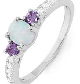 Opal & Purple CZ Ring