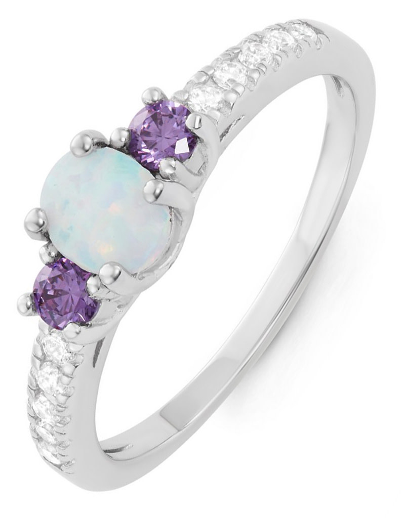 Opal & Purple CZ Ring