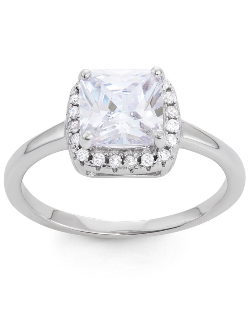 Sterling Silver 7mm Square Cubic Zirconia Ring