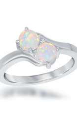 Sterling Silver Two 4mm Stone Synthetic Opal Ring