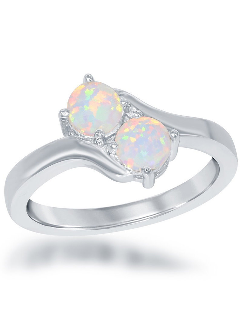 Sterling Silver Two 4mm Stone Synthetic Opal Ring