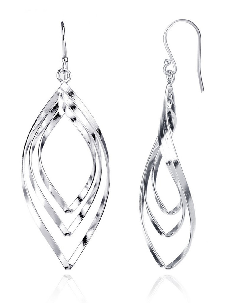 Sterling Silver Triple Wavy Marquise Earrings