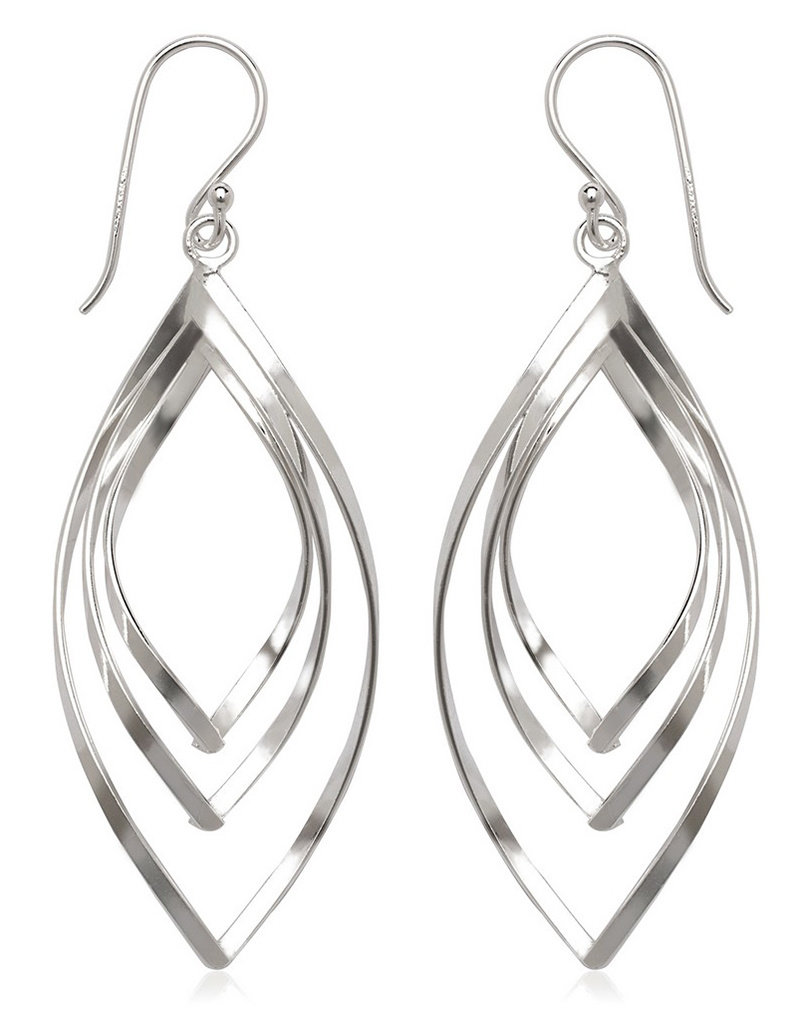 Sterling Silver Triple Wavy Marquise Earrings