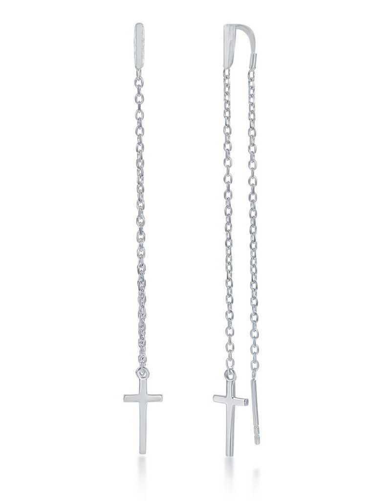 Sterling Silver Cross Threader Earrings