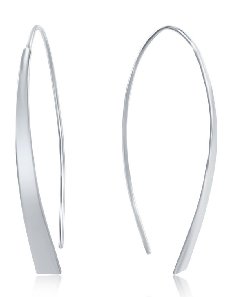 Sterling Silver Curved Flat Bar Threader Earrings 43mm