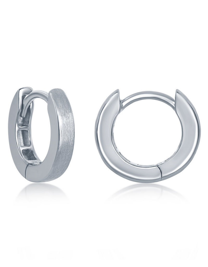 Brushed Sterling Silver Huggie Earrings 3x13mm