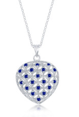 Sterling Silver Created Sapphire Puffed Heart Pendant