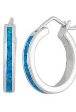 Sterling Silver Hoop Earrings With Synthetic Blue Opal 19mm