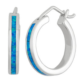 Blue Opal Hoop Earrings 19mm