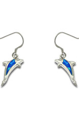 Sterling Silver Dolphin Synthetic Opal Earrings 19mm