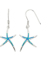 Sterling Silver Starfish Synthetic Blue Opal Earrings 23mm