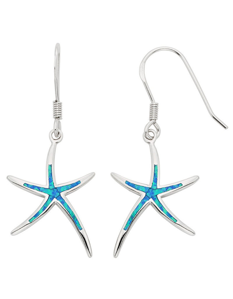 Sterling Silver Starfish Synthetic Blue Opal Earrings 23mm