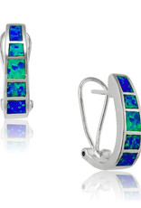 Sterling Silver J-Shaped Synthetic Opal with Omega Back Post Earrings 20mm