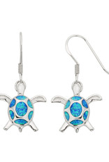 Sterling Silver Turtle with Blue Synthetic Opal Earrings 18mm