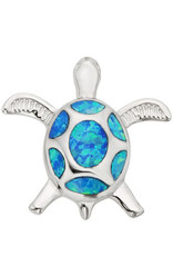 Sterling Silver Synthetic Blue Opal Turtle Pendant 18mm